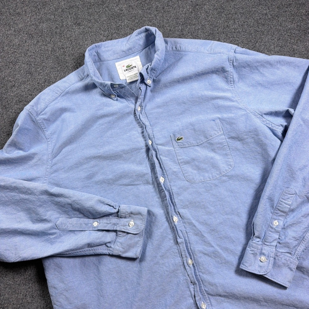 Lacoste Oxford Button Down Shirt Mens 45 XL Light Blue Classic Fit Long Sleeve